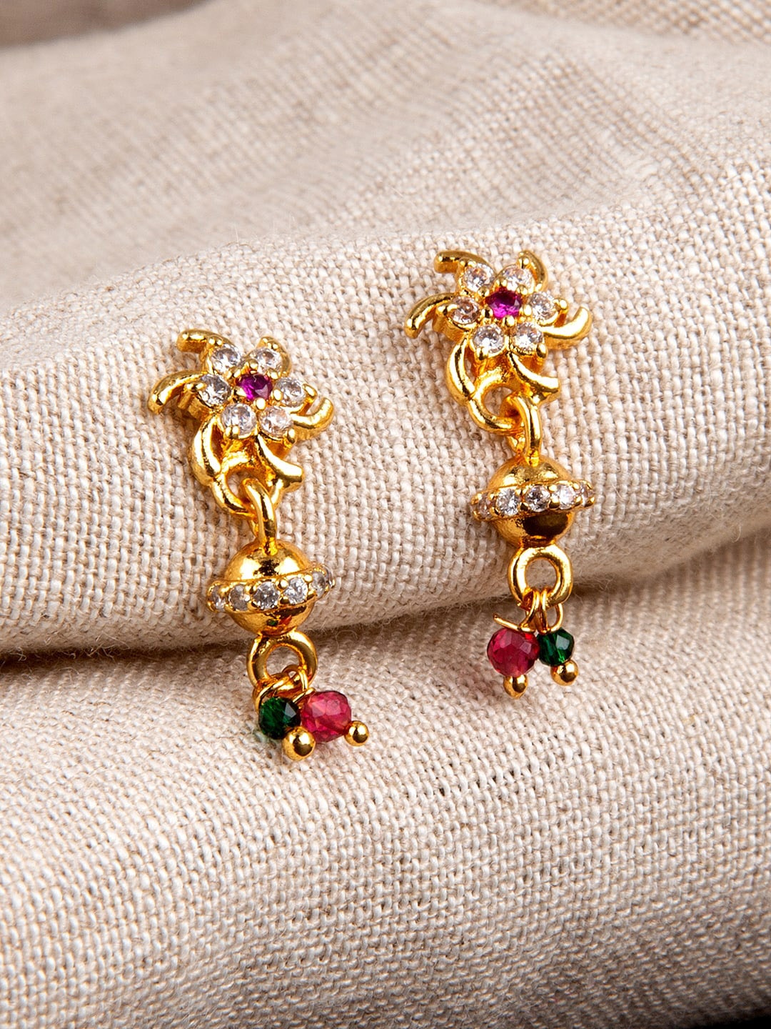 

Studio Voylla Gold-Toned American Diamond CZ Traditional Brass Drop Earrings