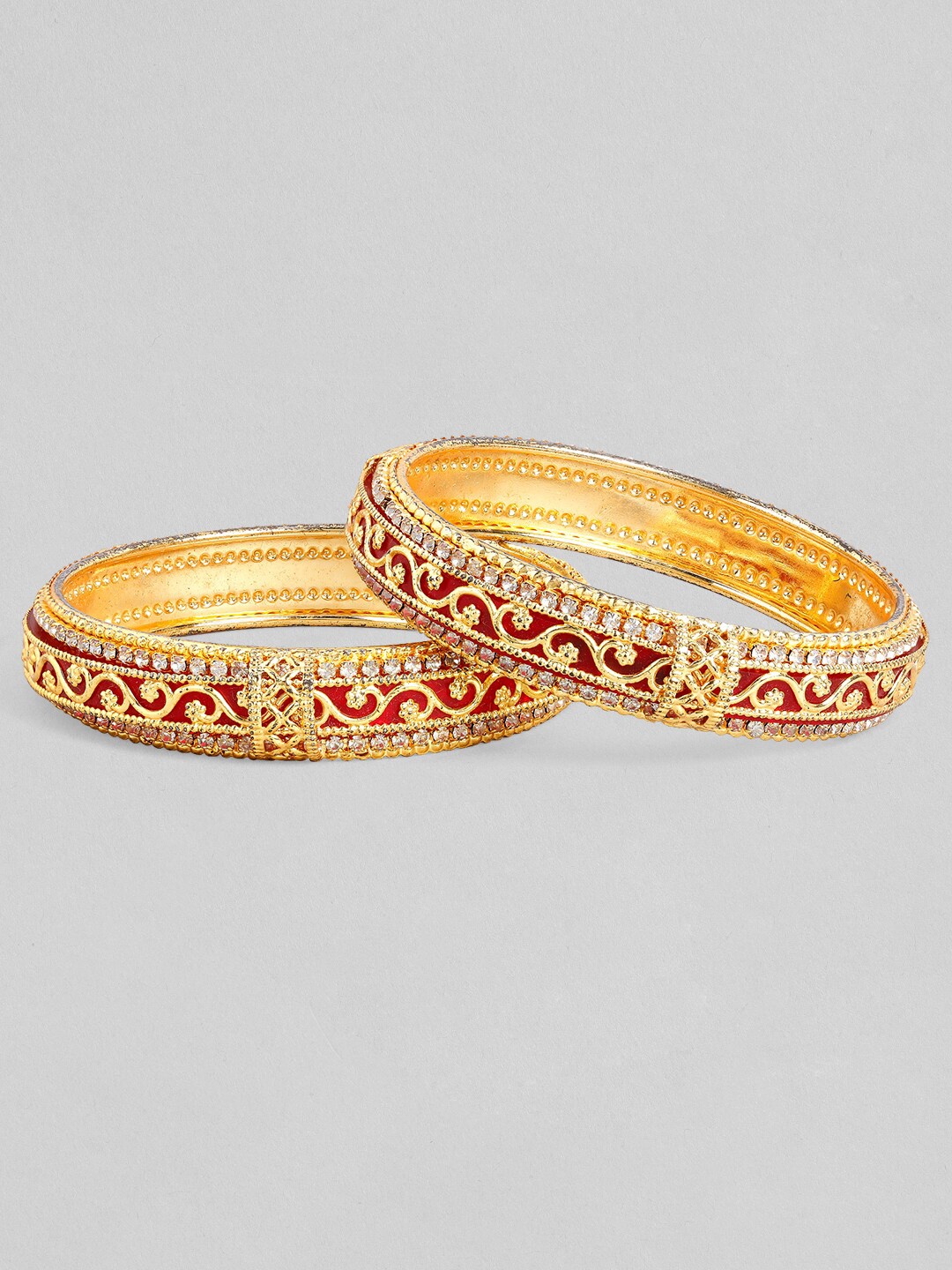 

Anouk Set Of 2 Gold-Plated Red & White AD-Studded Bangles