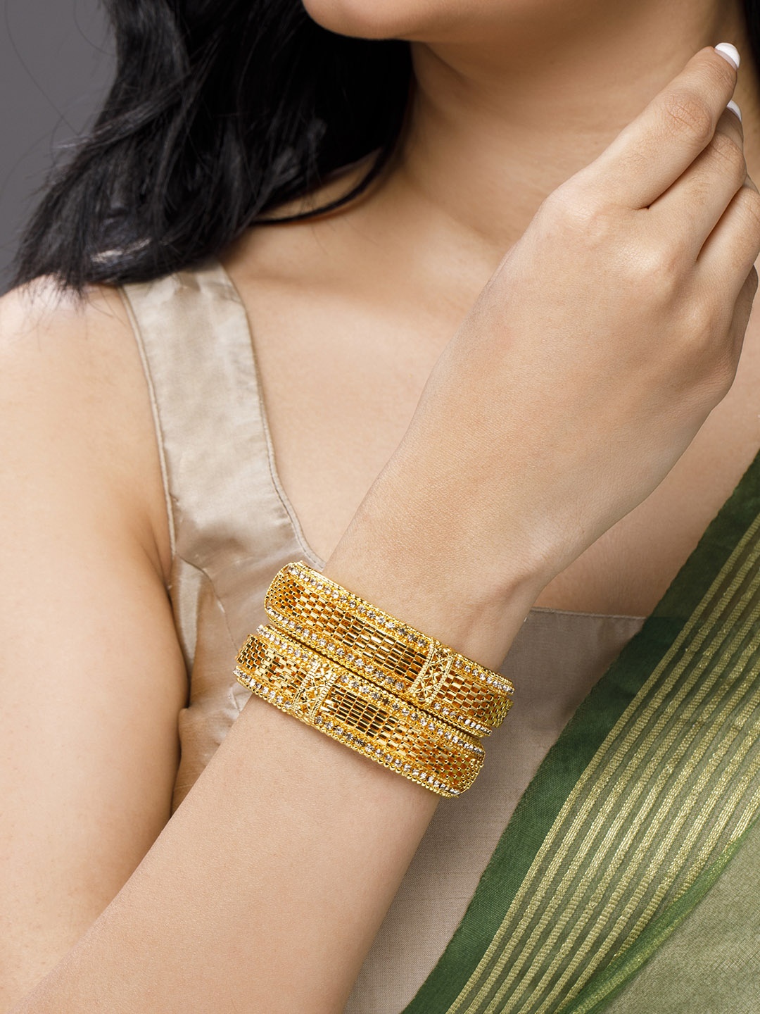 

Anouk Set Of 2 Gold-Plated White AD-Studded Bangles