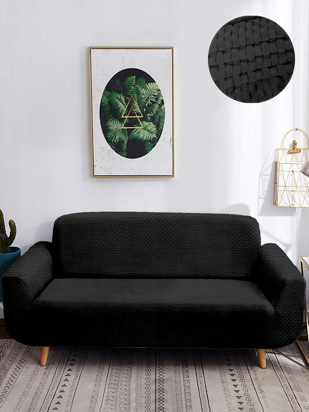

Cortina Black Printed 2-Seater Stretchable Non-Slip Sofa Slipcover