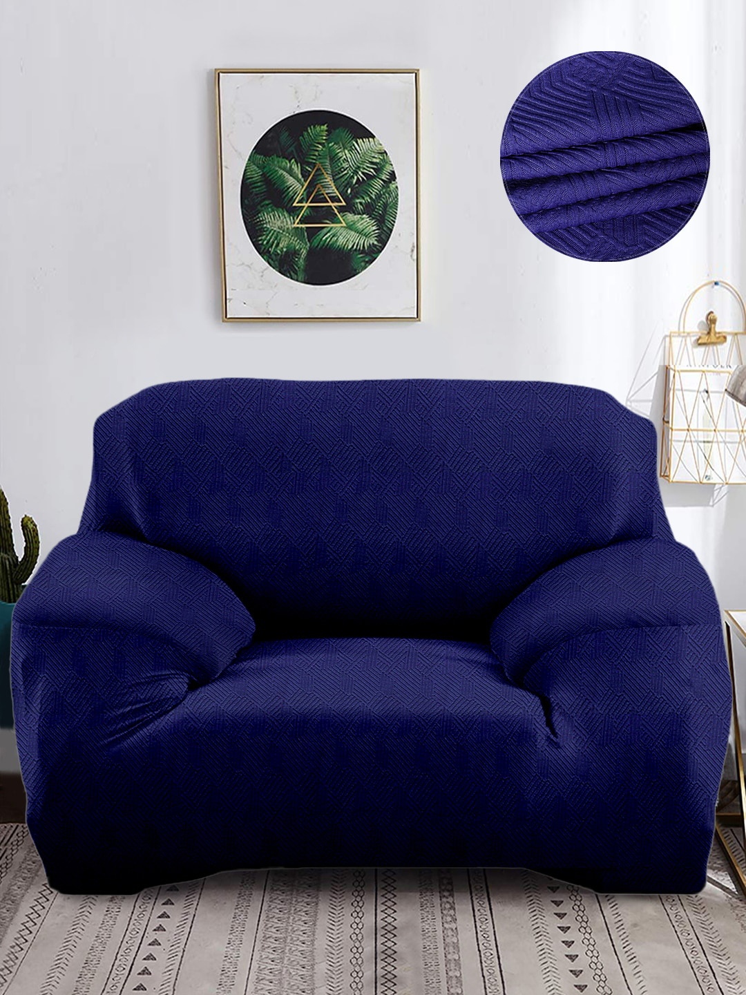 

Cortina Navy Blue Printed 1-Seater Stretchable Non-Slip Sofa Slipcover