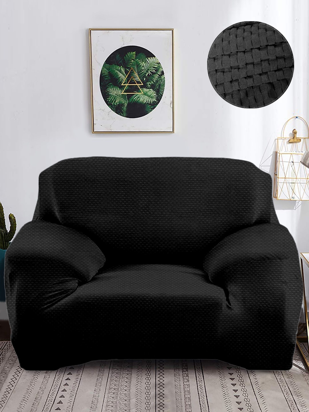 

Cortina Black Self Design Single-Seater Sofa Cover