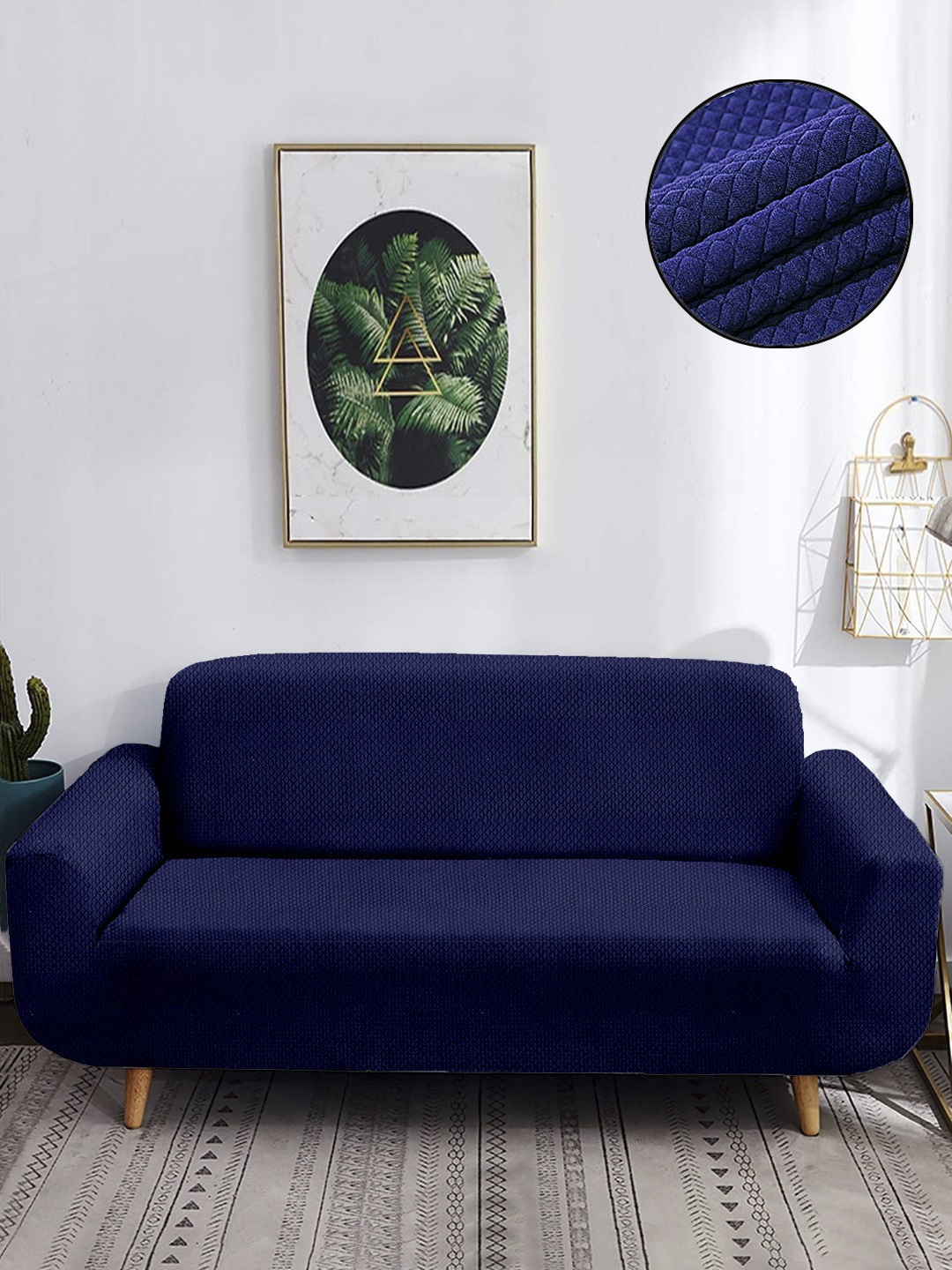 

Cortina Navy Blue Printed 3-Seater Stretchable Non-Slip Sofa Slipcover