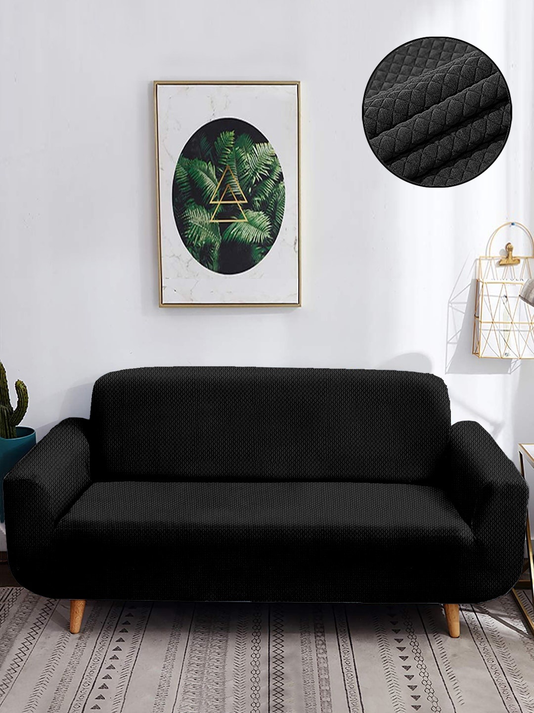 

Cortina Black Printed 2-Seater Stretchable Non-Slip Sofa Slipcover