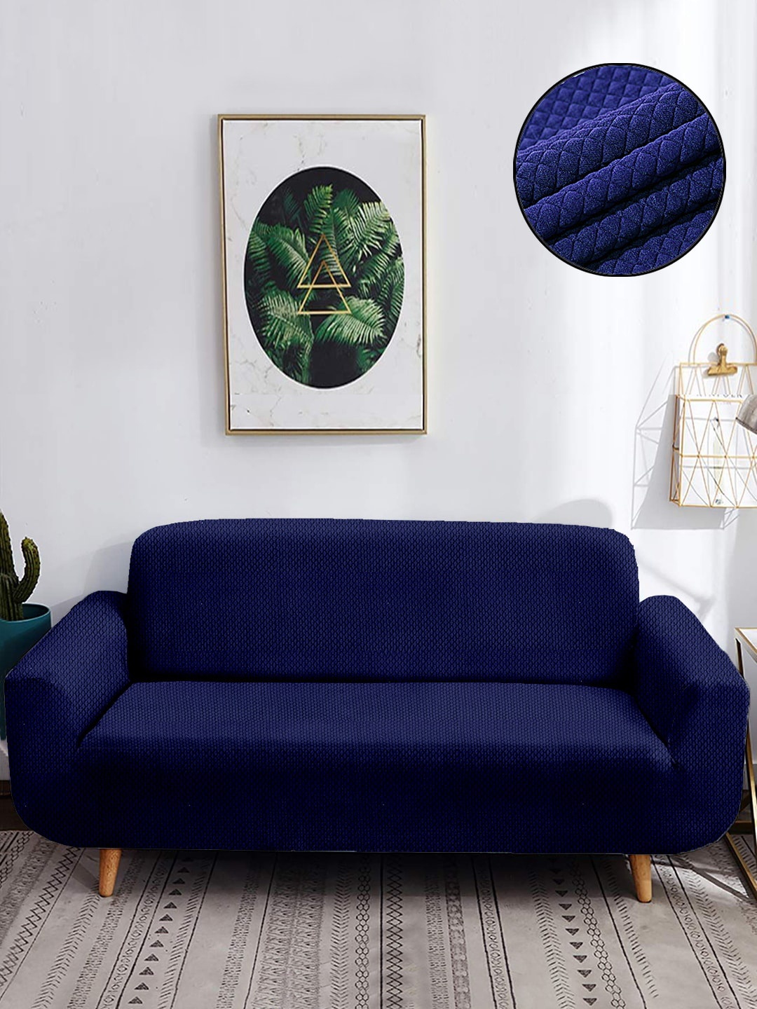 

Cortina Navy Blue Printed 2-Seater Stretchable Non-Slip Sofa Slipcover