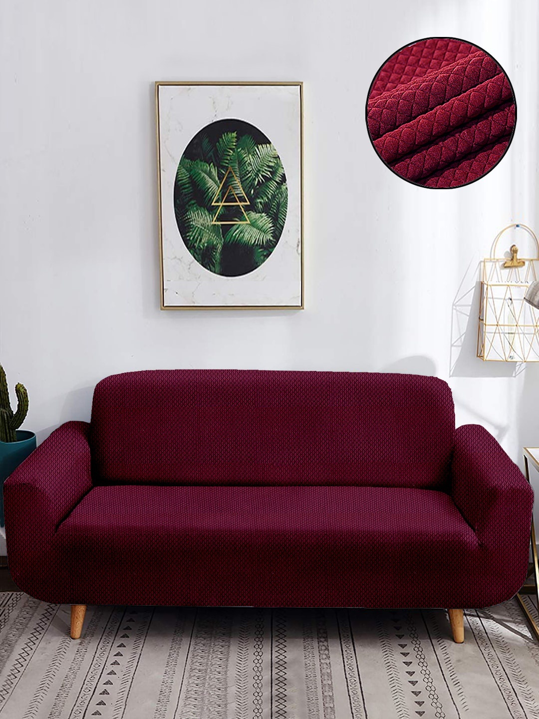 

Cortina Maroon Printed 2-Seater Stretchable Non-Slip Sofa Slipcover