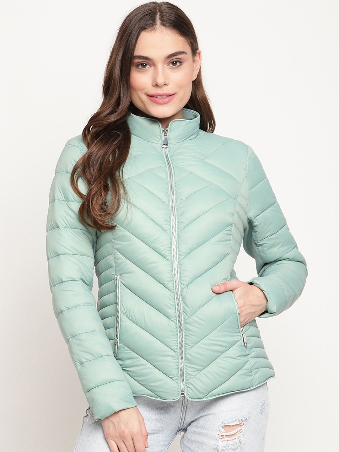 

Madame Women Green Lightweight Puffer Jacket