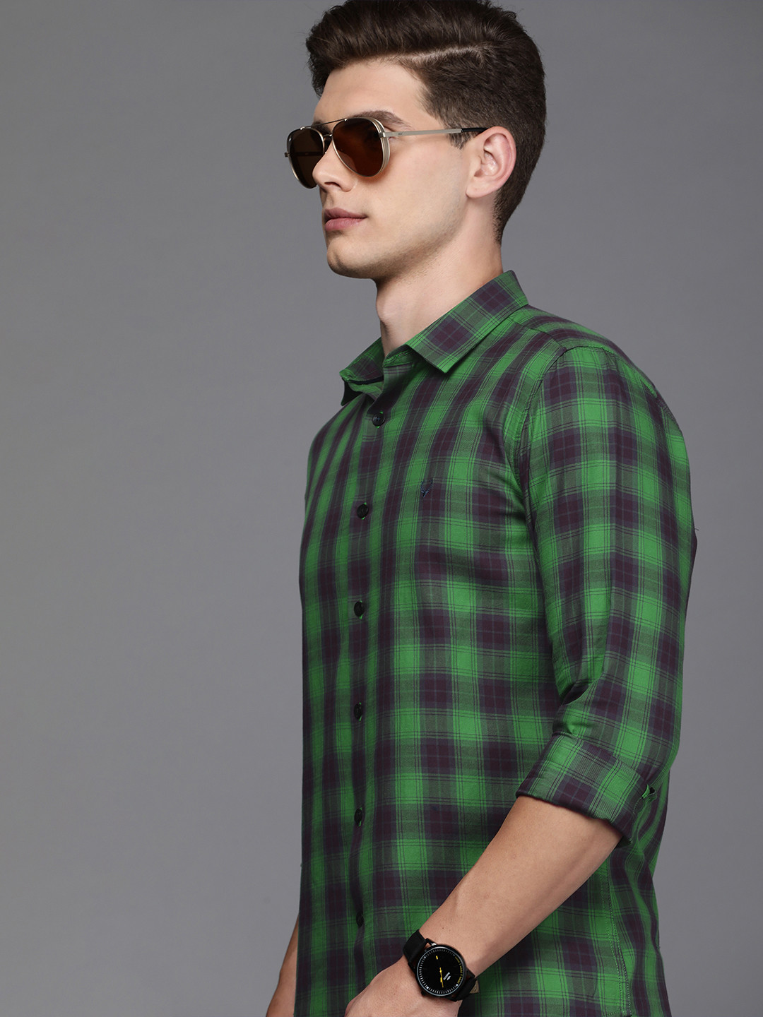 

Allen Solly Sport Men Green & Purple Checked Ultra Slim Fit Pure Cotton Casual Shirt