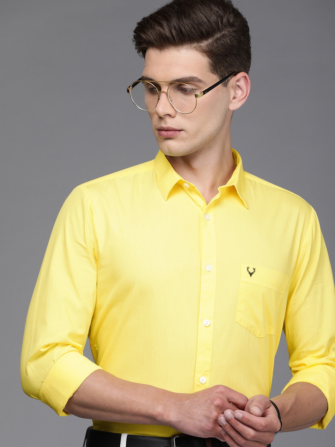 

Allen Solly Men Yellow Modern Slim Fit Solid Pure Cotton Formal Shirt