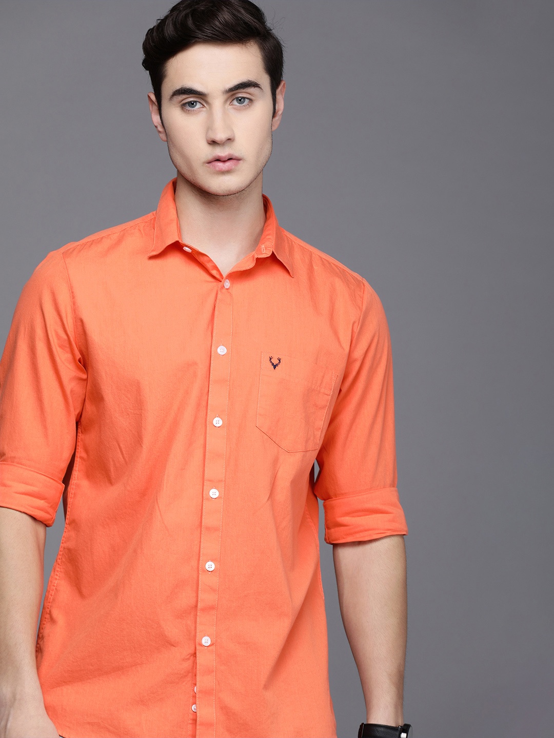 

Allen Solly Men Coral Orange Modern Slim Fit Casual Shirt