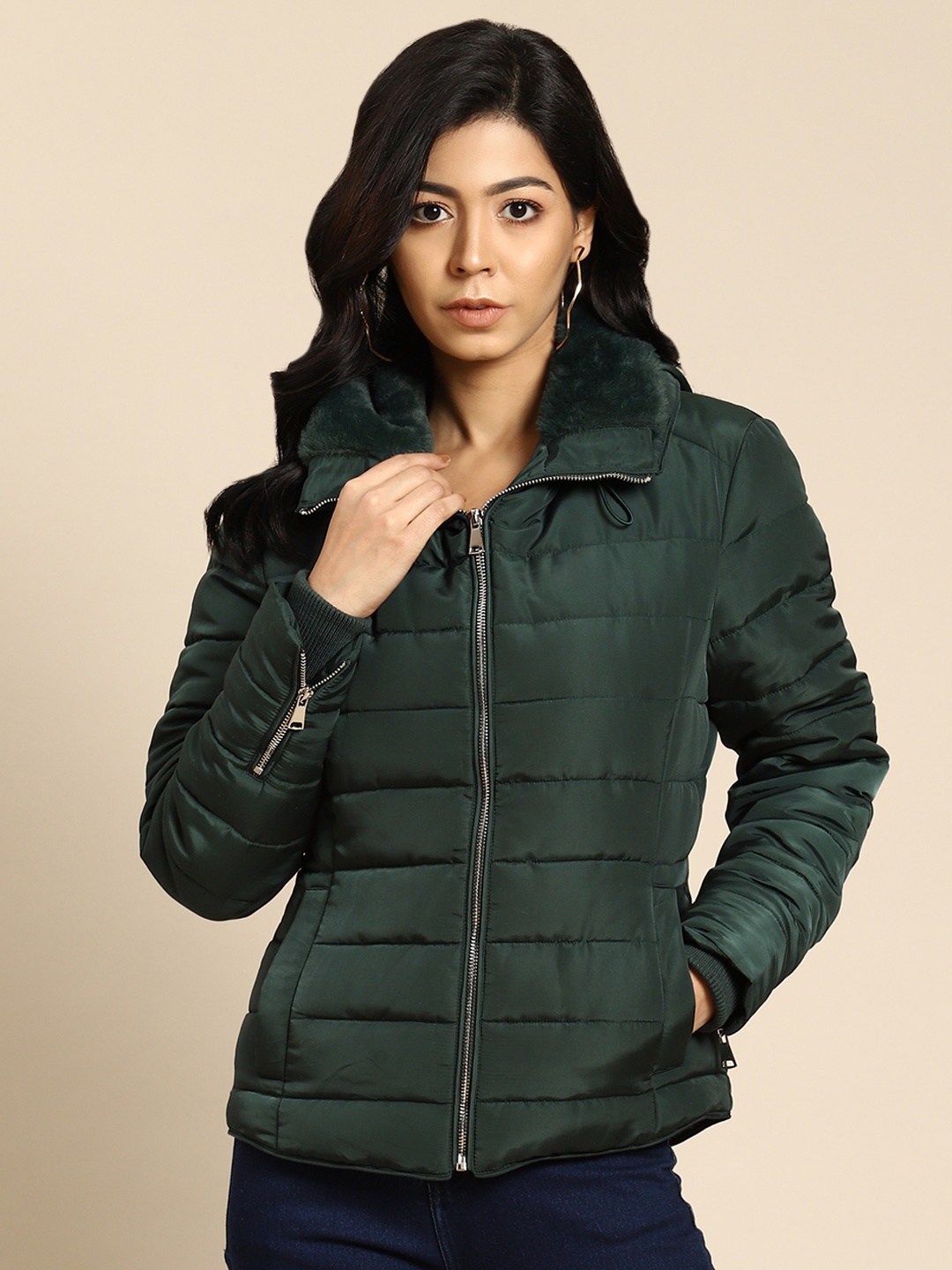 

COVER STORY Women Green Padded Jacket