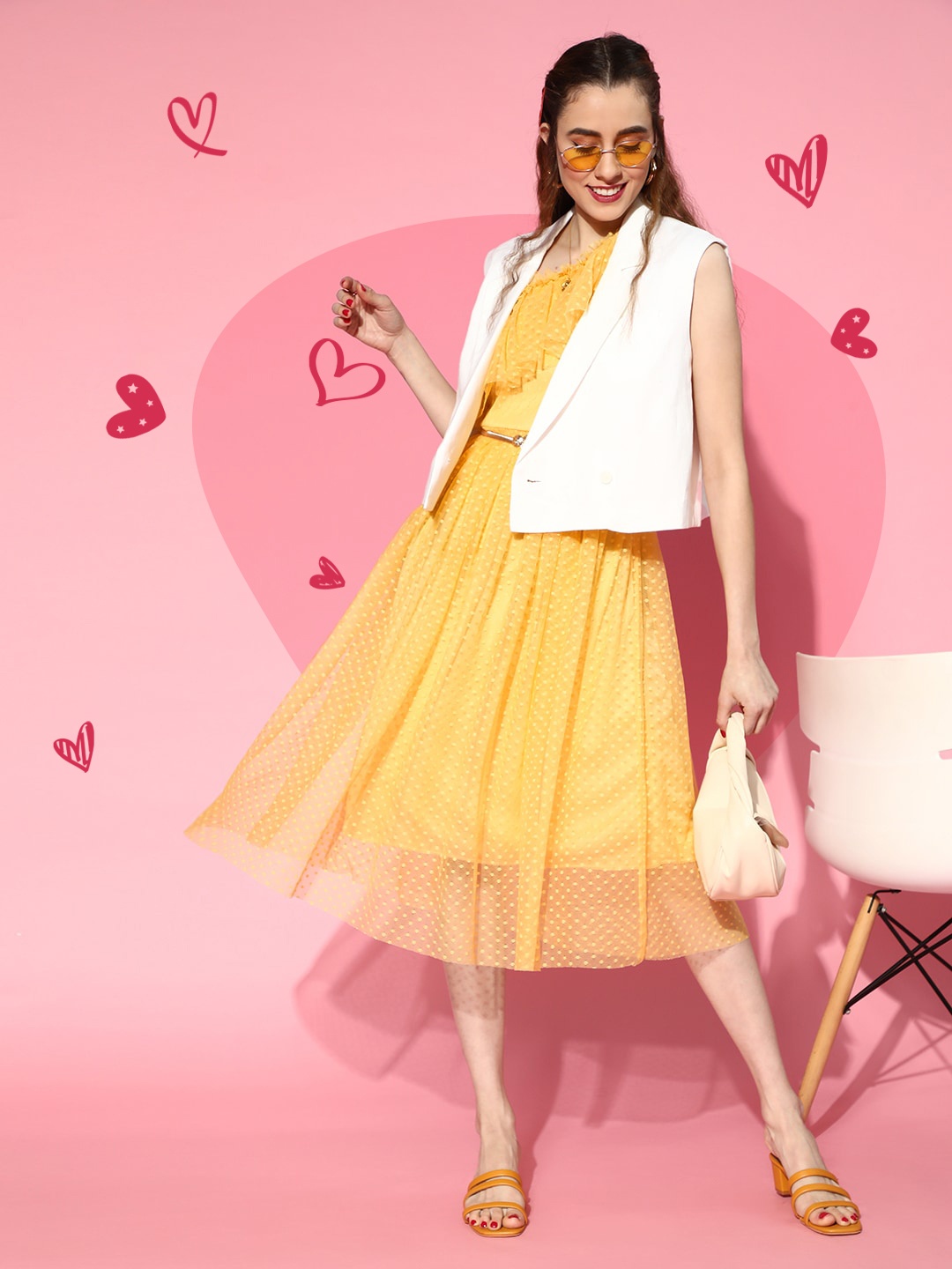 

Athena Women Bright Yellow Solid One-Shoulder Dress