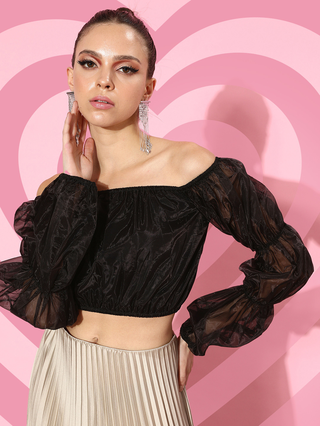 

SCORPIUS Women Stylish Black Solid Bardot Top