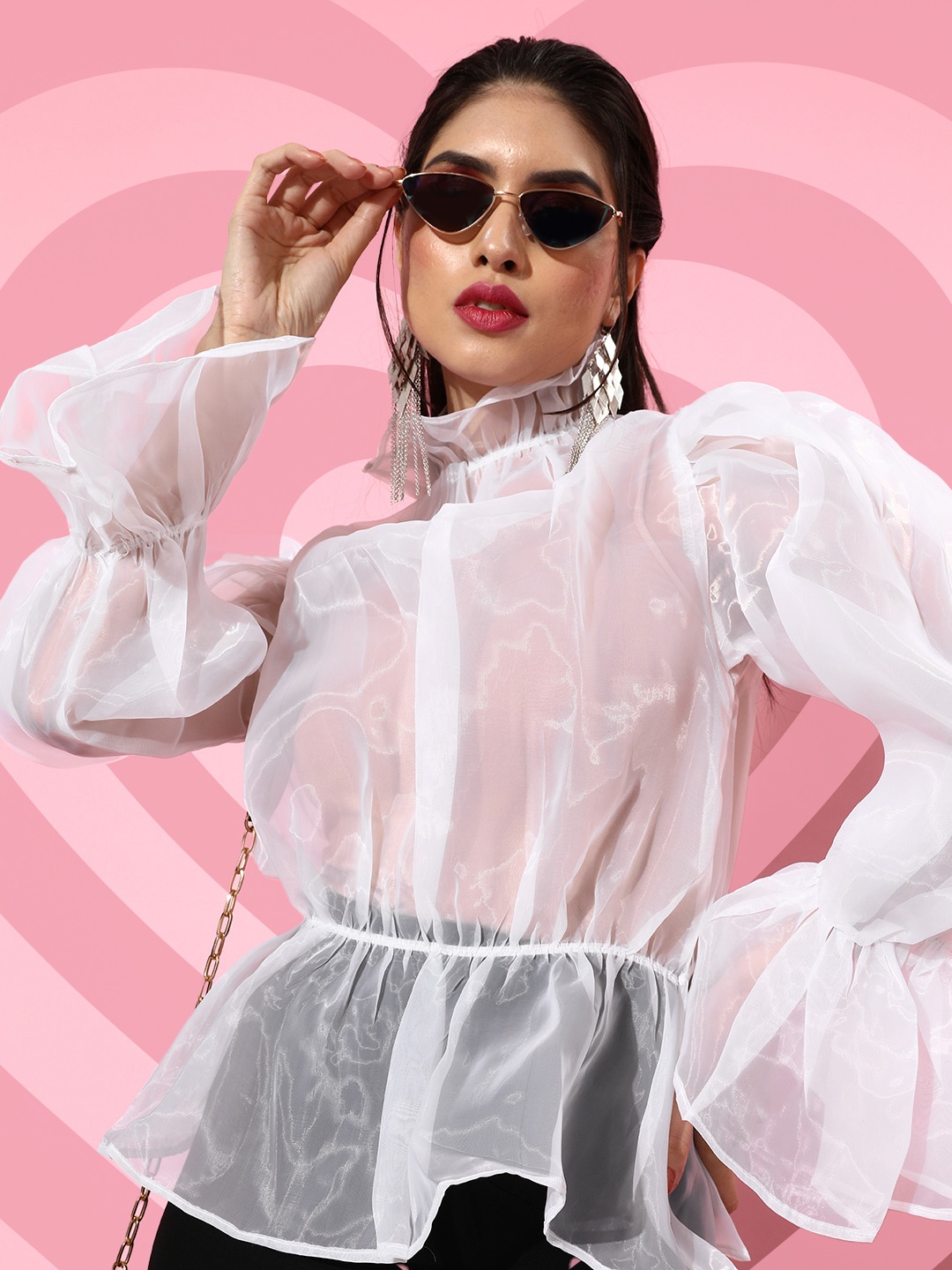 

SCORPIUS Women Classic White Solid Sheer Top