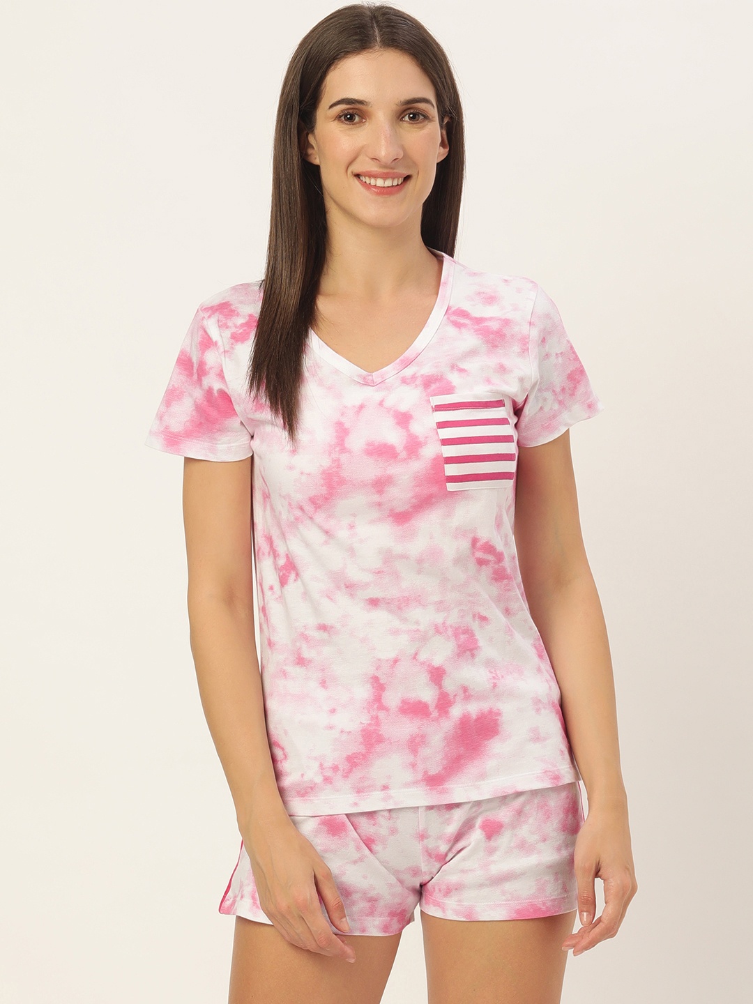

GALYPSO Women Pink & White Printed Night suit