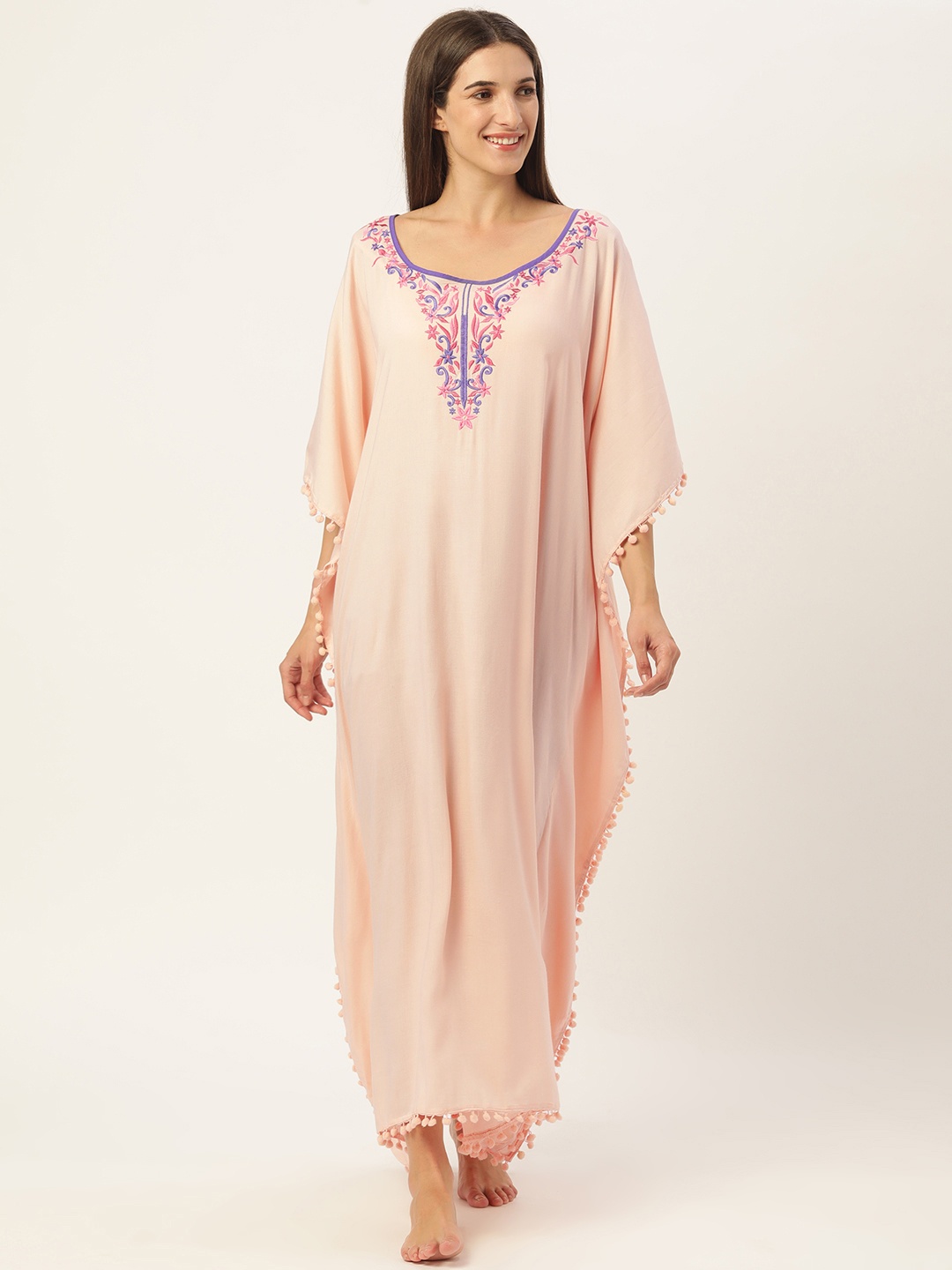 

GALYPSO Pink Embroidered Maxi Kaftan Nightdress