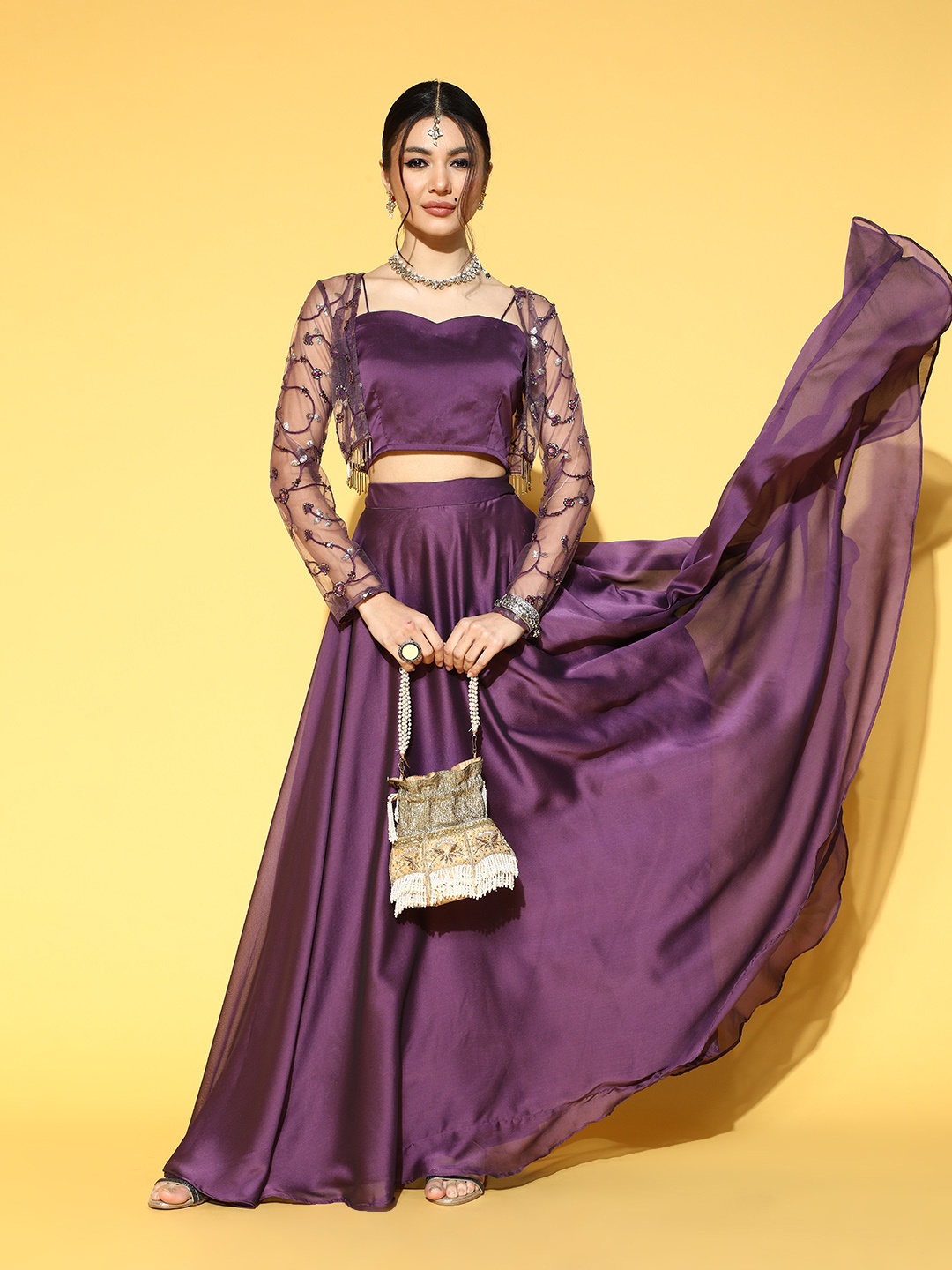 

Inddus Women Charming Purple Solid Top with Solid Skirt