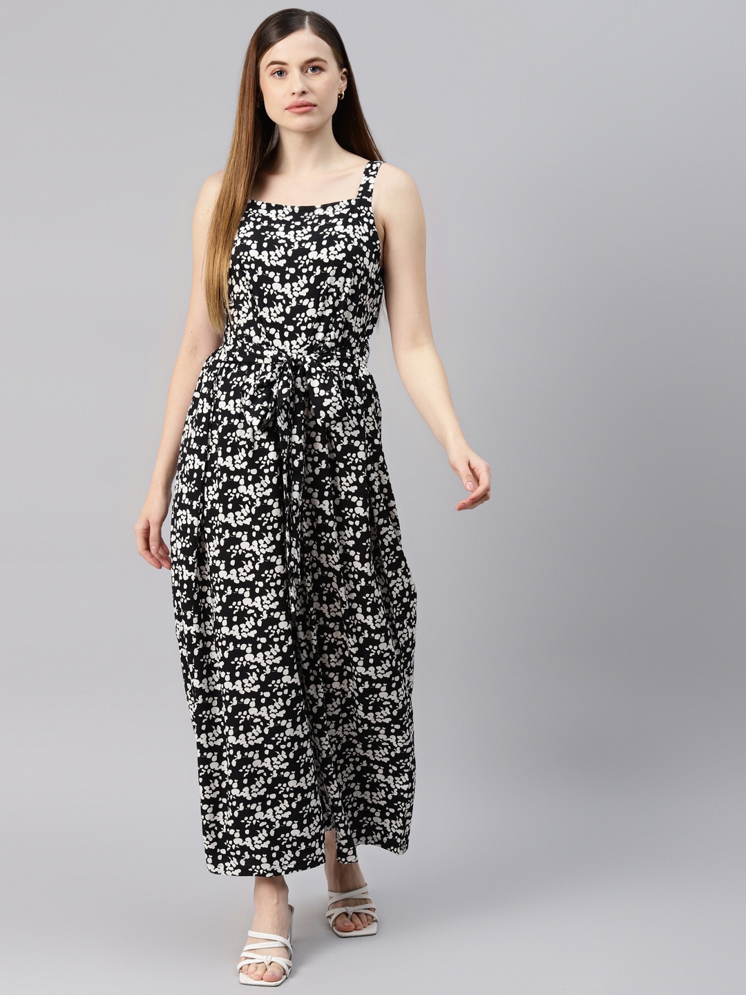

Cottinfab Black & White Printed Basic Jumpsuit