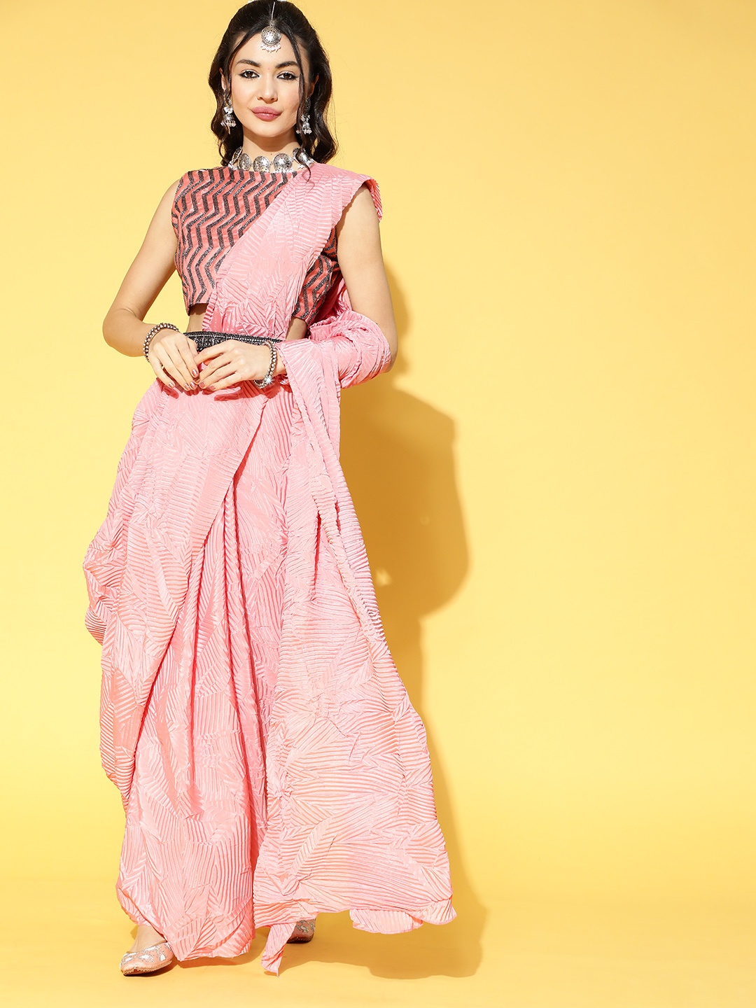 

Saree mall Pink Solid Party Wear Saree with Matching Blouse