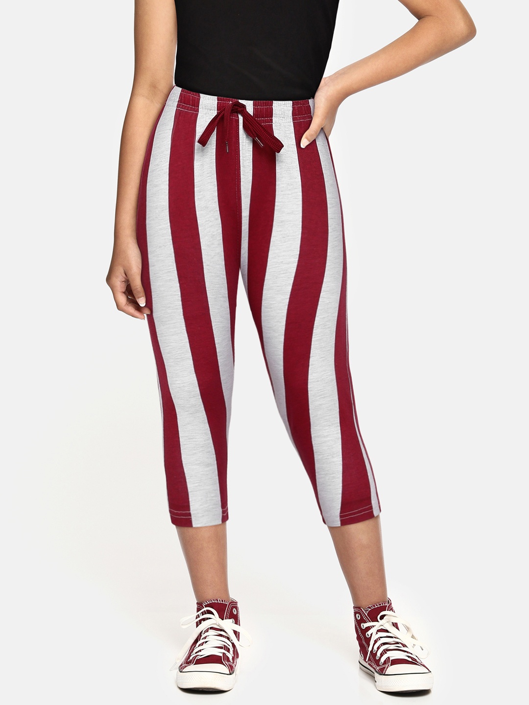 

SEYBIL Girls Grey Melange & Black Striped Capris