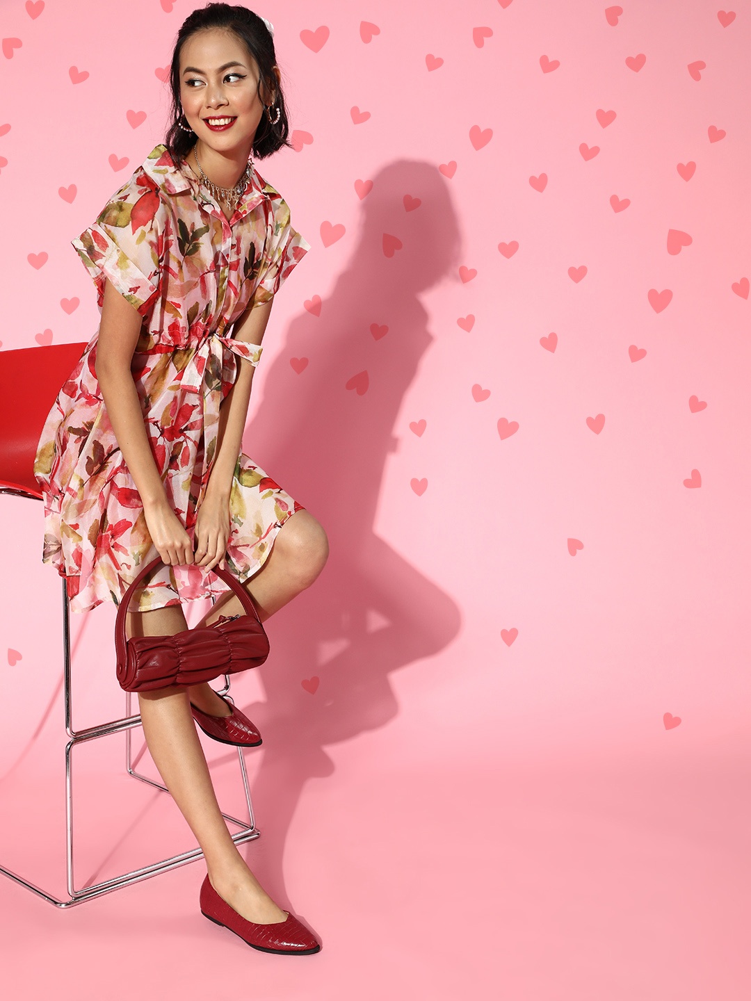 

Athena Women Attractive Red Floral Belted Dress