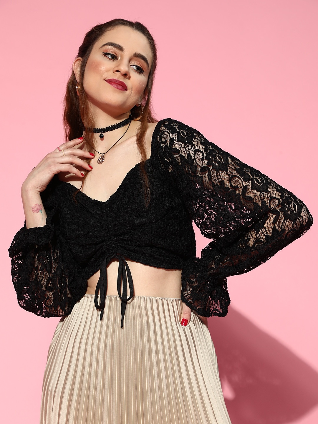 

Athena Women Stylish Black Floral Lace Top