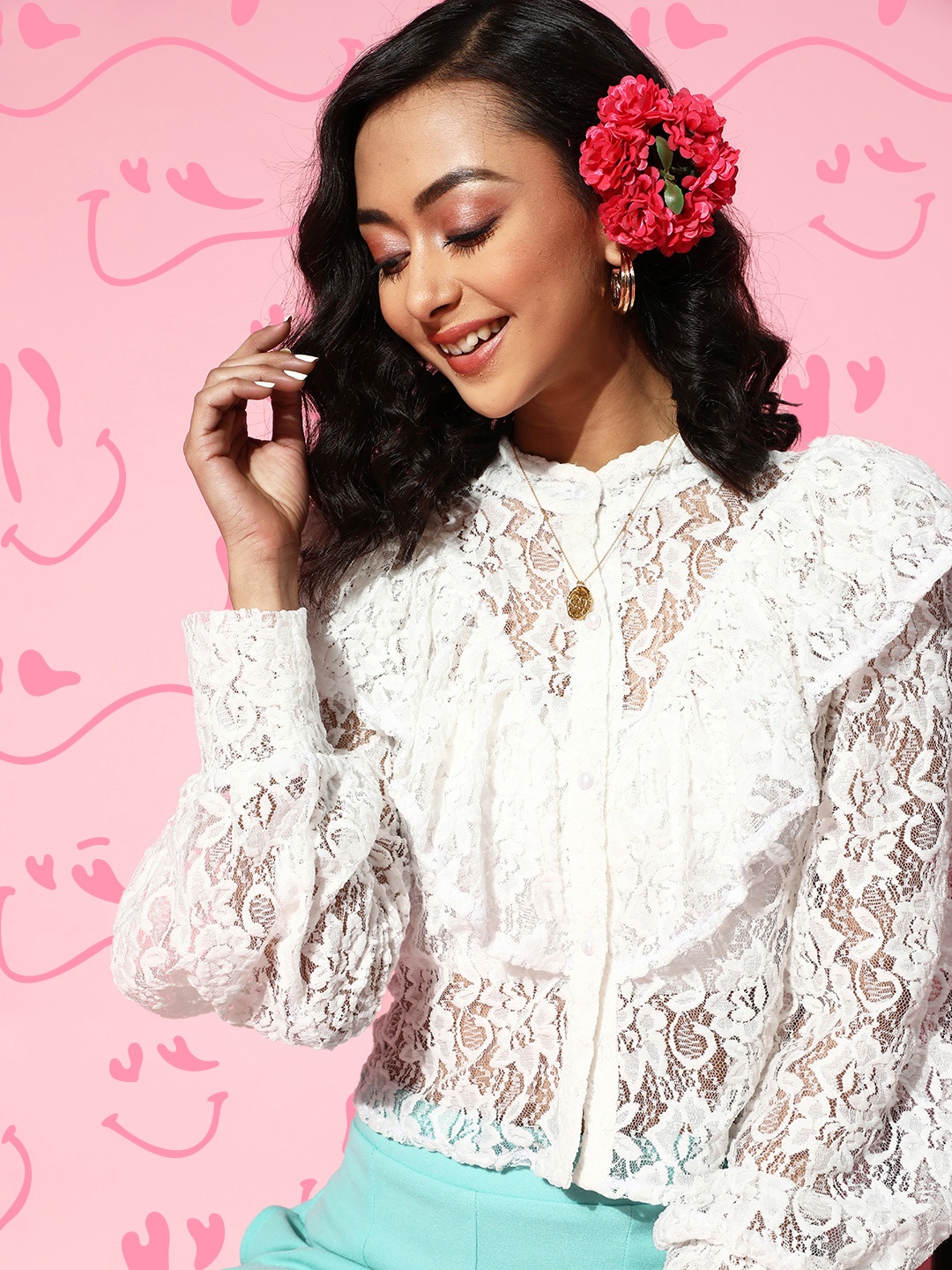 

Athena Women Classic White Self-Design Lace Top