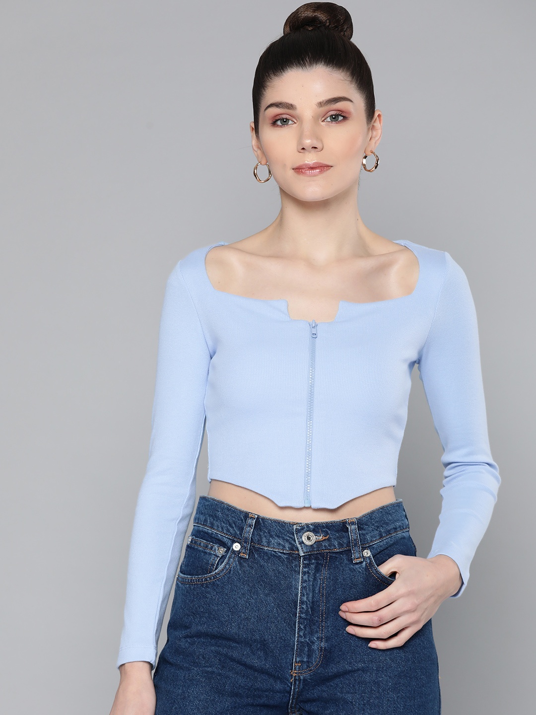 

VividArtsy Blue Zippered Crop Top