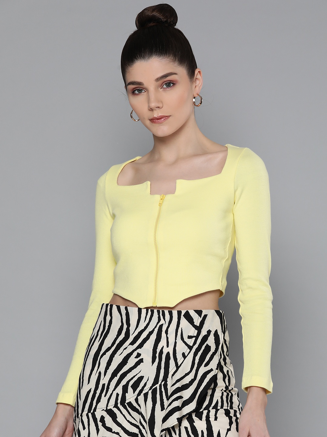 

VividArtsy Yellow Zipped Crop Top