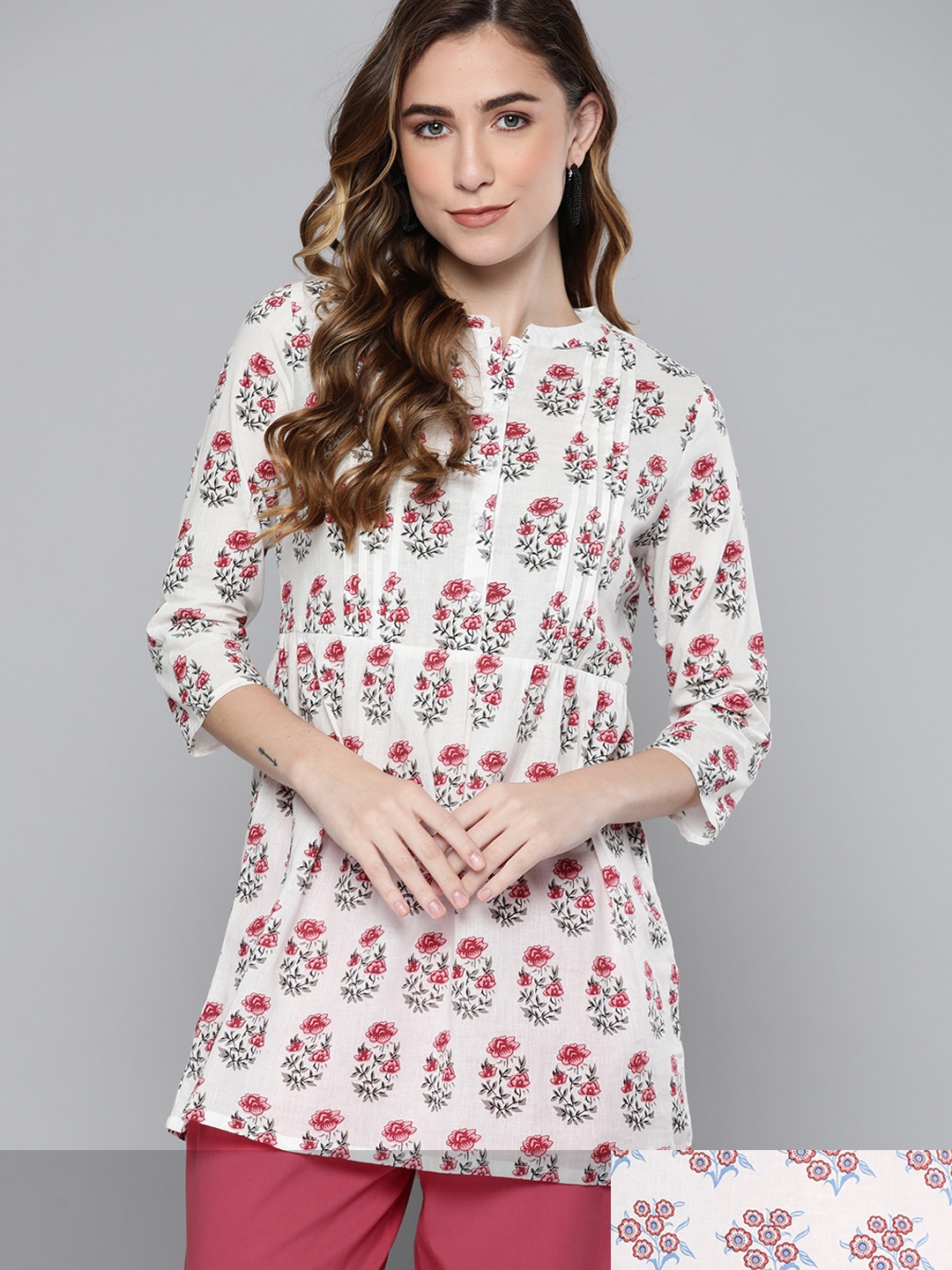 

HERE&NOW Women Pack of 2 Ethnic Motifs Printed Pure Cotton Kurti, White