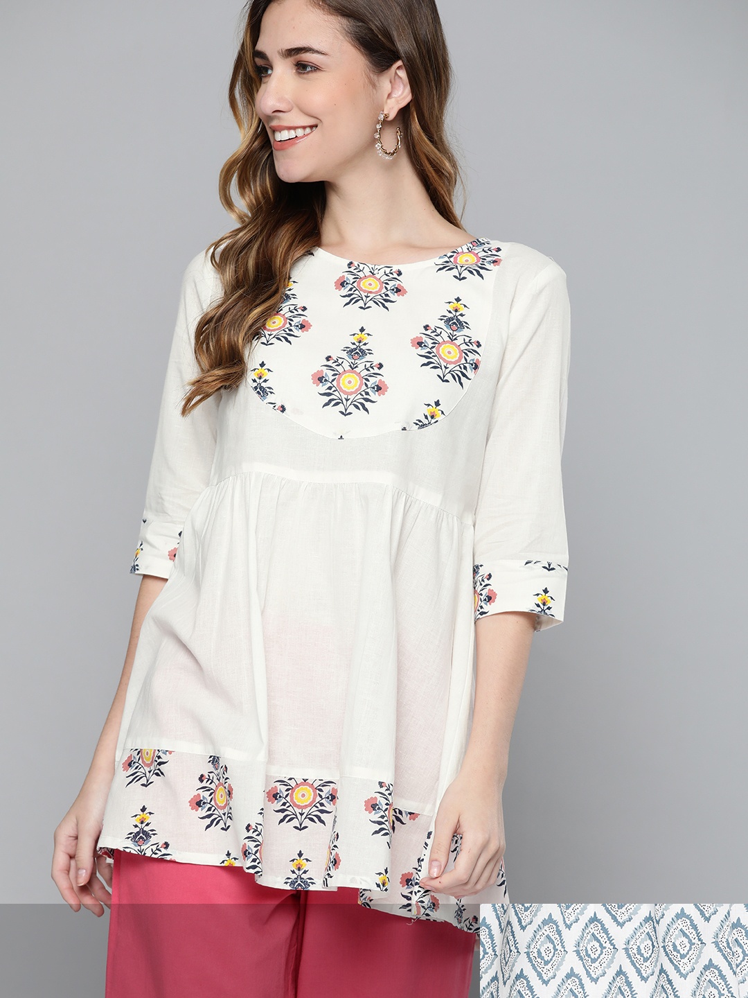

HERE&NOW Women Pack of 2 Printed Pure Cotton Kurti, White