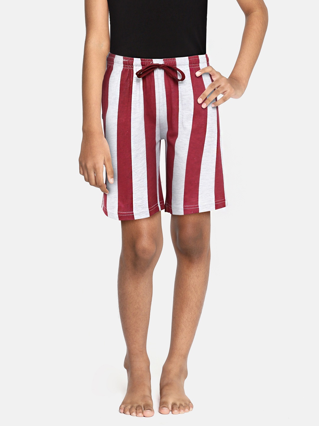 

SEYBIL Girls Grey Melange & Maroon Striped Lounge Shorts