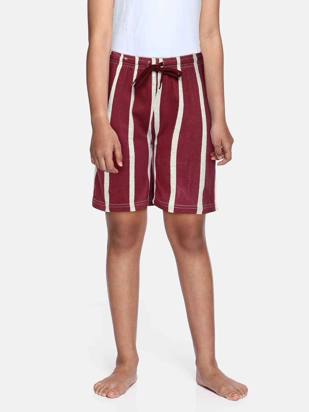 

SEYBIL Girls Maroon & Grey Melange Striped Lounge Shorts