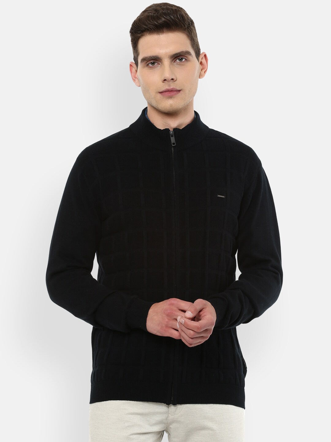 

Van Heusen Men Black Pure Cotton Front-Open With Zip Detail