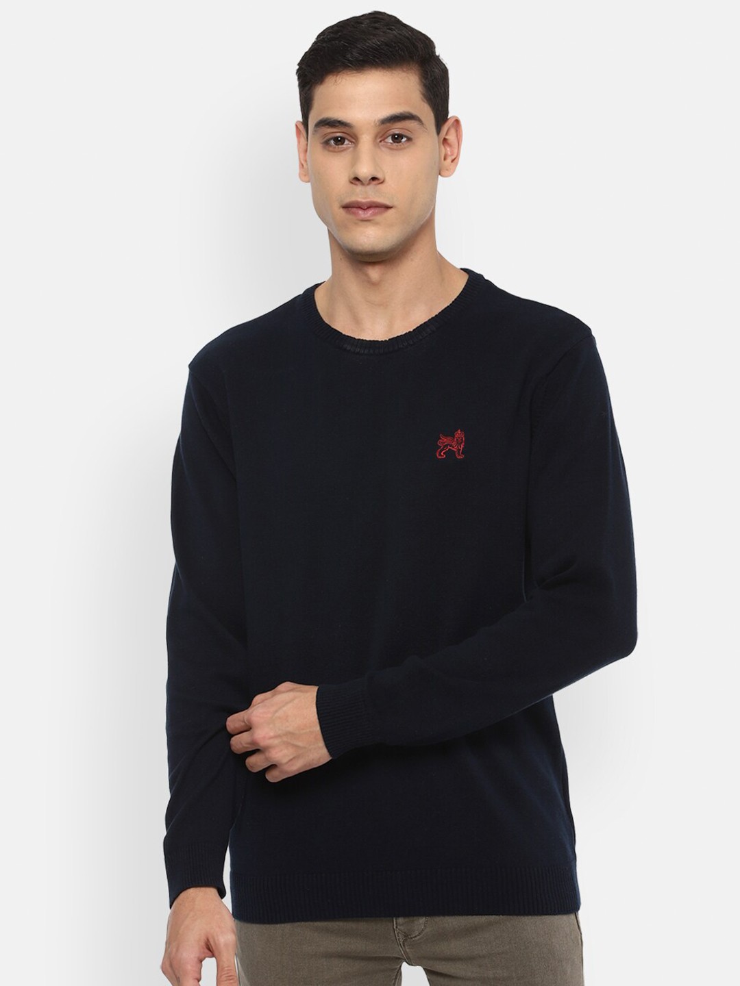 

Van Heusen Sport Men Black Solid Pure Cotton Pullover