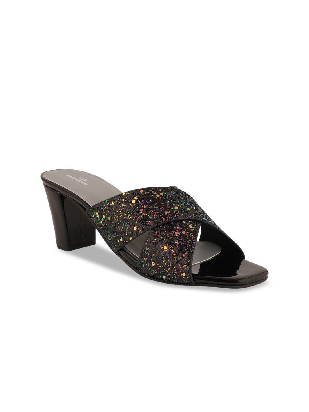

pelle albero Black Printed Party Block Mules