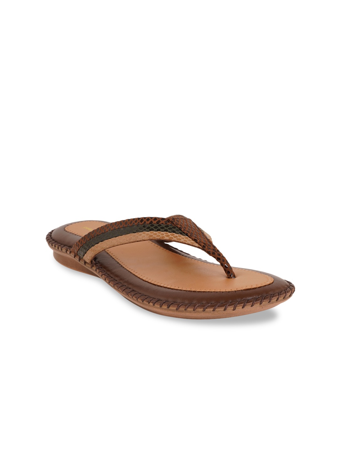 

pelle albero Brown Striped Leather Wedge Sandals