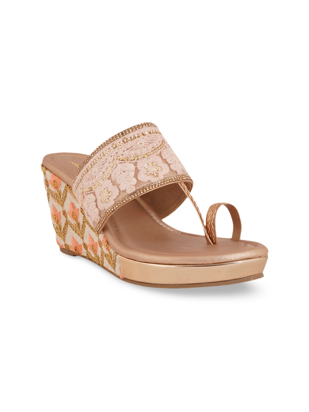 

pelle albero Pink & Rose Gold Party Wedge Sandals