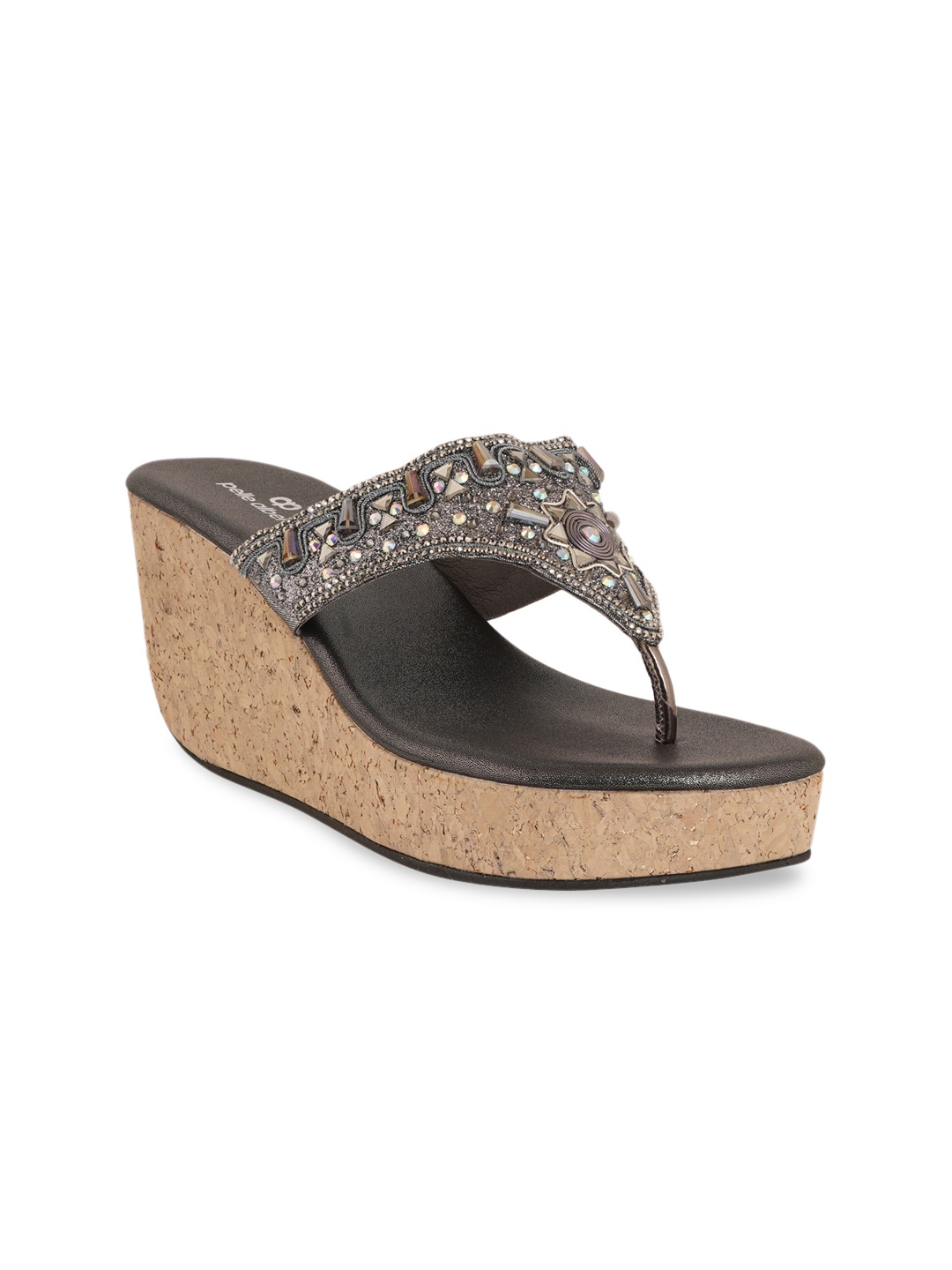 

pelle albero Gunmetal-Toned Embellished Party Wedge Sandals, Metallic