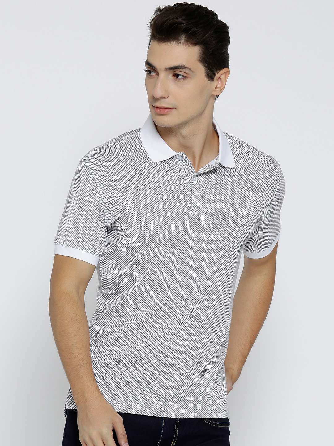 

John Players Men White Printed Polo Collar Pure Cotton T-shirt