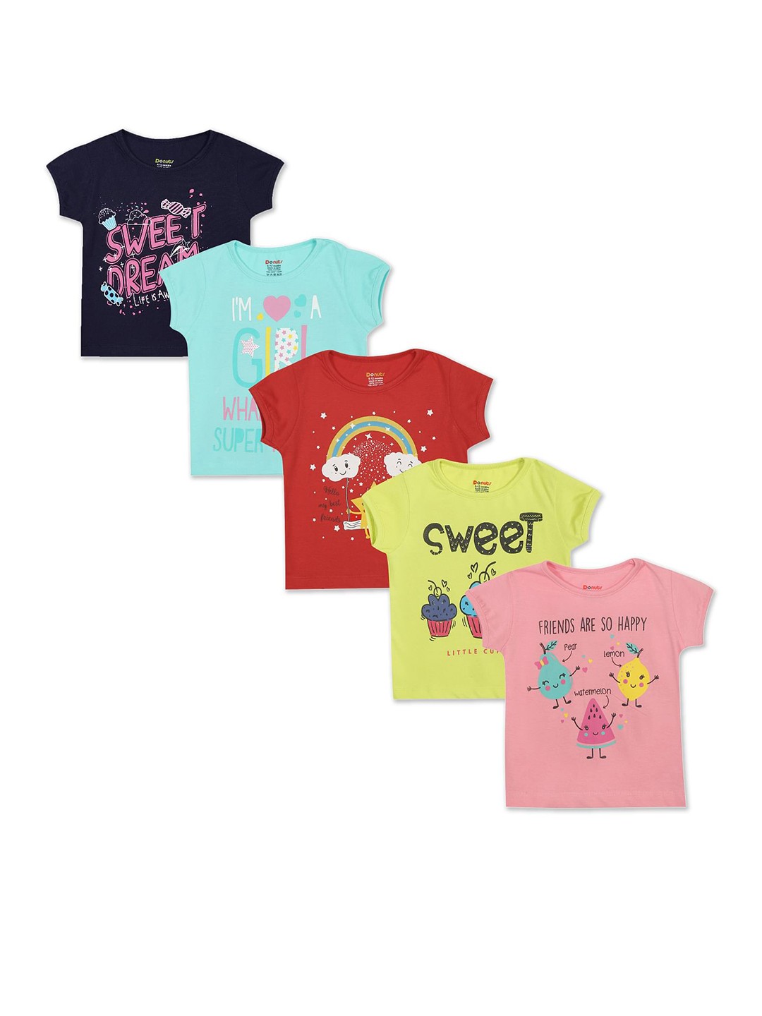 

Donuts Girls Pack of 5 Printed T-shirts, Assorted