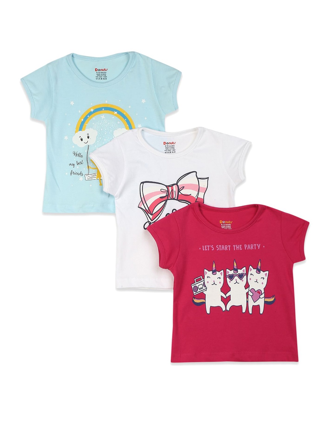 

Donuts Girls Pack Of 3 Assorted Printed Pure Cotton T-shirts