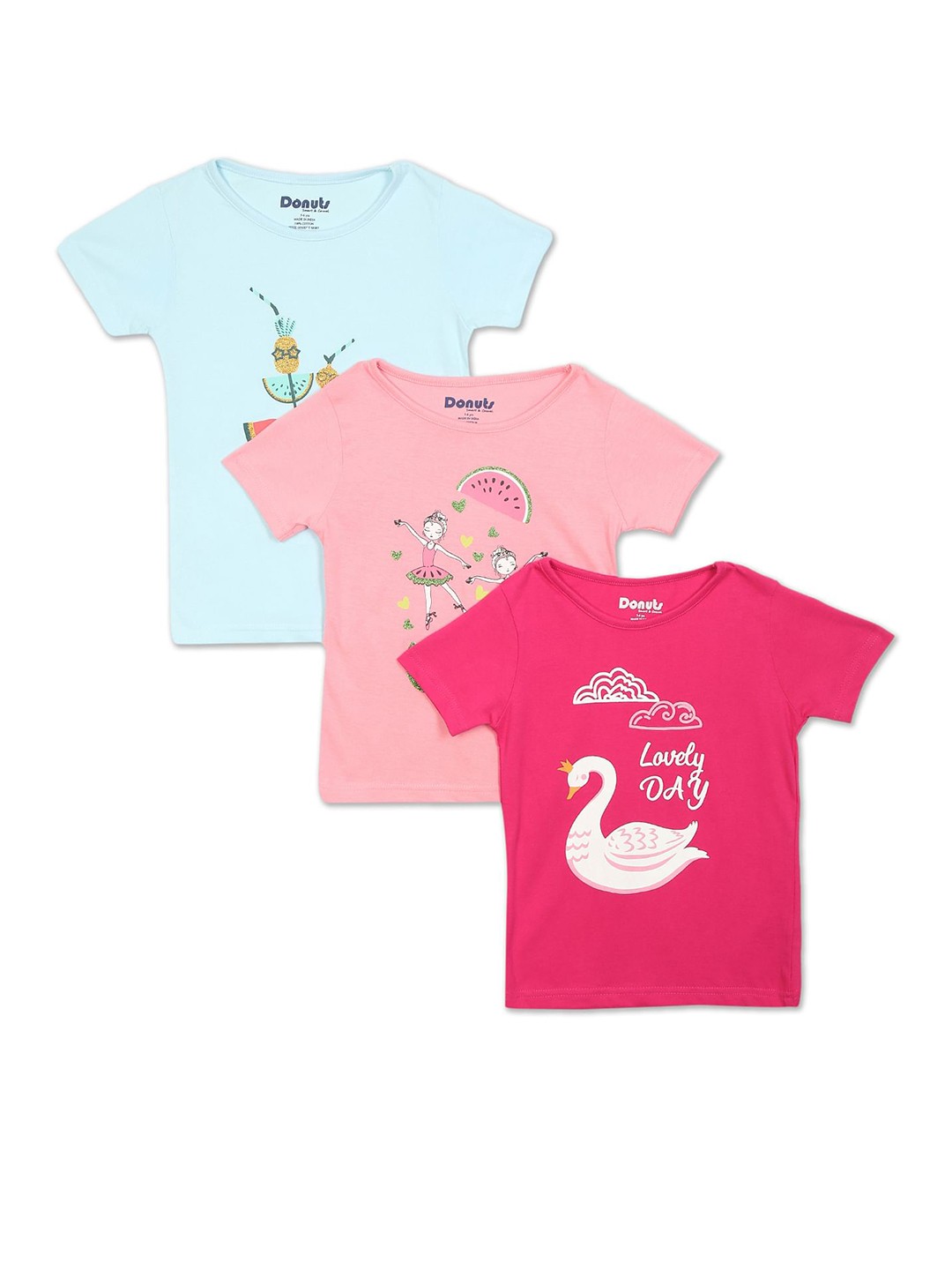Donuts Girls Pack Of 3 Assorted Printed T-shirts