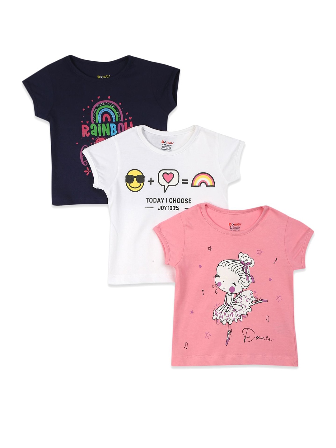 

Donuts Girls Pack Of 3 Assorted Typography 3 Printed T-shirt
