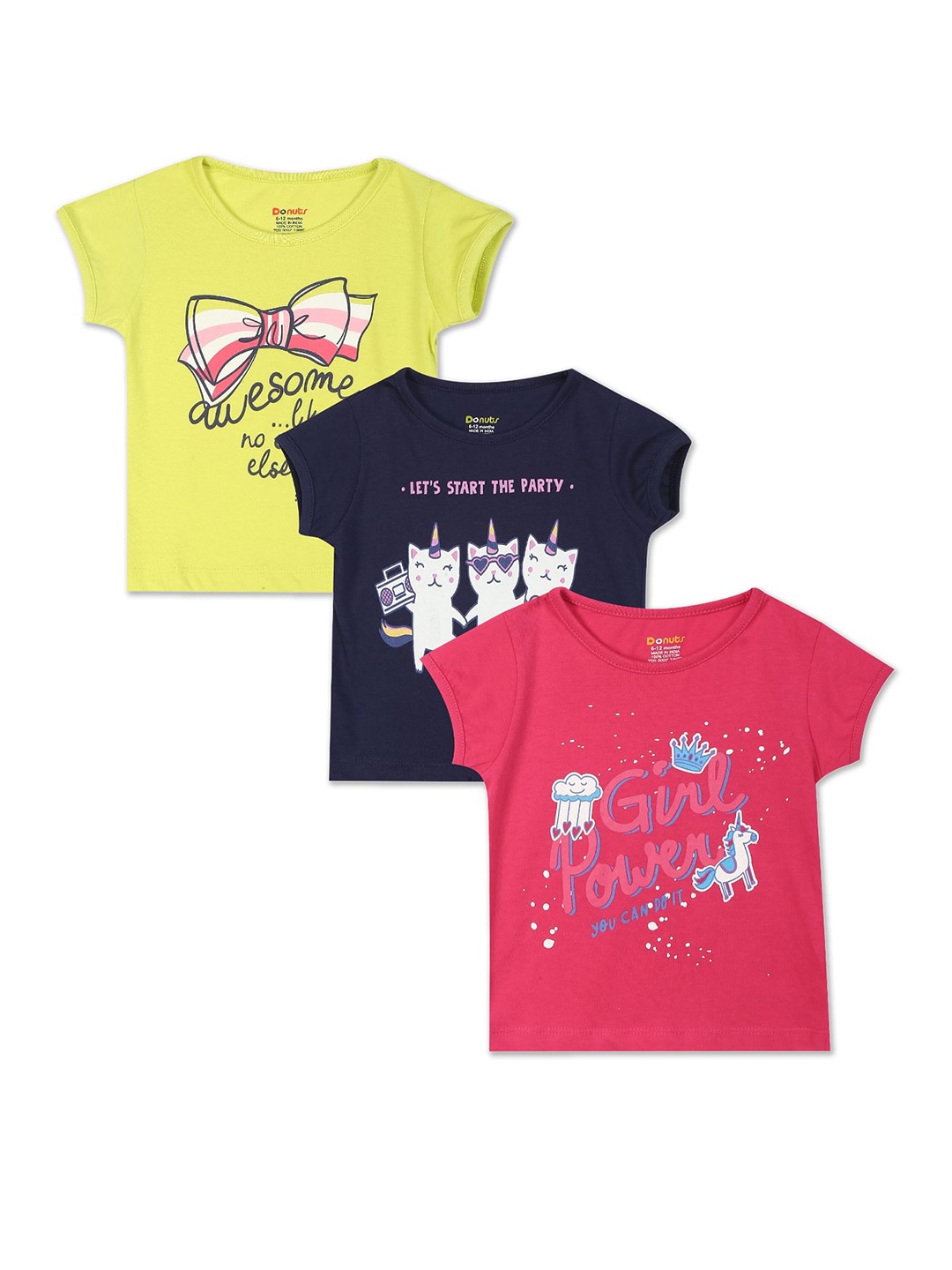 

Donuts Girls Multicoloured Pack of 3 Printed T-shirt, Multi