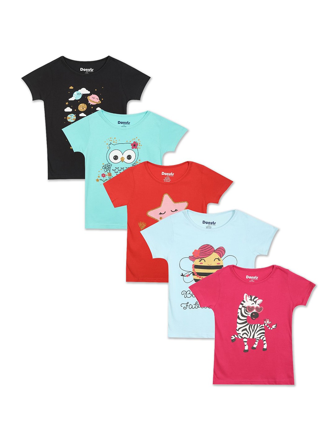 

Donuts Girls Assorted Pack of 5 Printed T-shirt