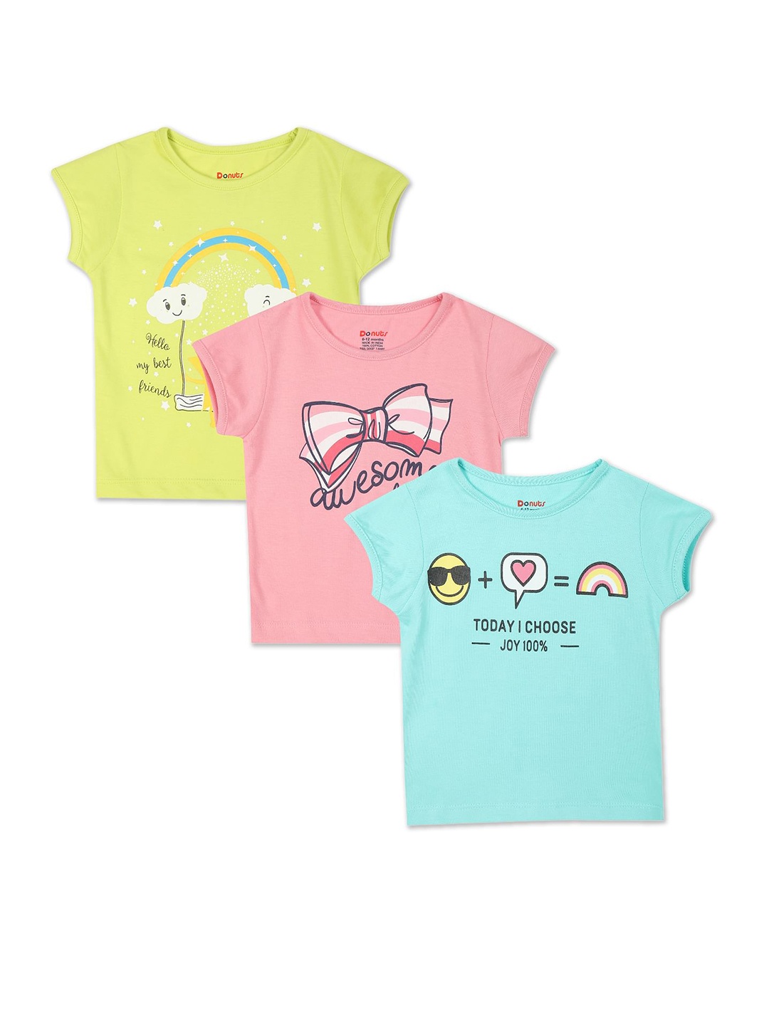 

Donuts Girls Assorted Pack of 3 Printed T-shirts