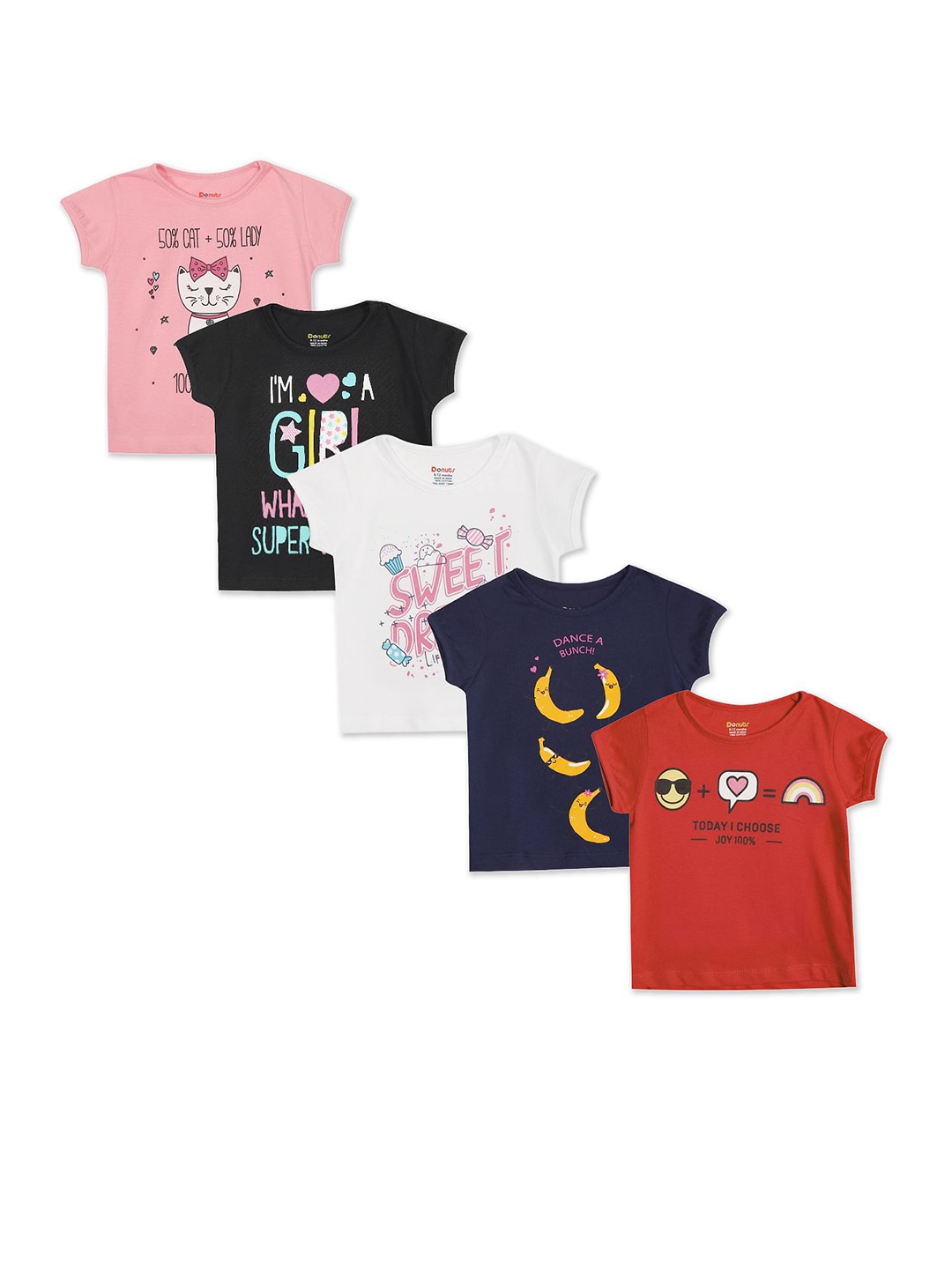 

Donuts Girls Pack of 5 Printed T-shirts, Assorted
