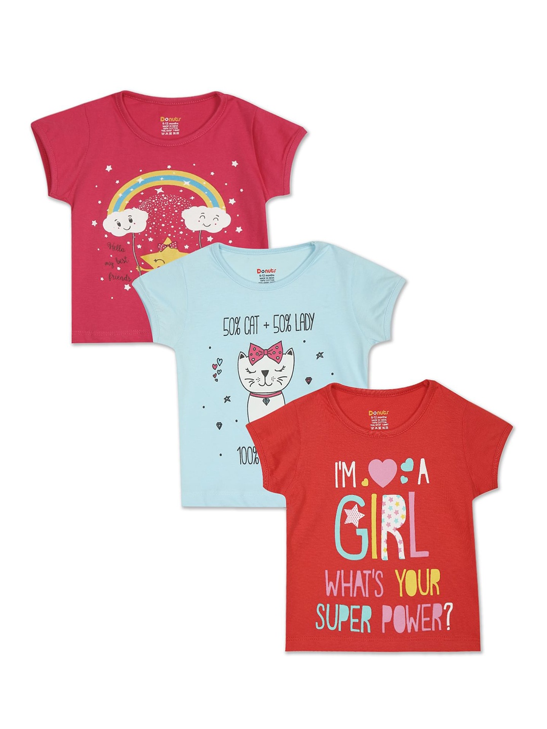

Donuts Girls Pack of 3 Printed T-shirts, Maroon
