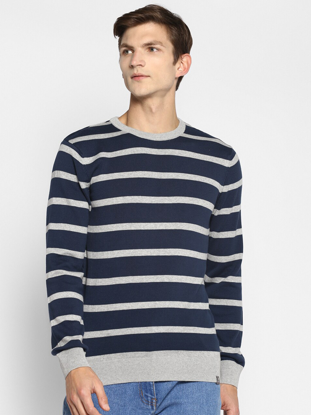 

Red Chief Men Navy Blue & Grey Striped Pullover